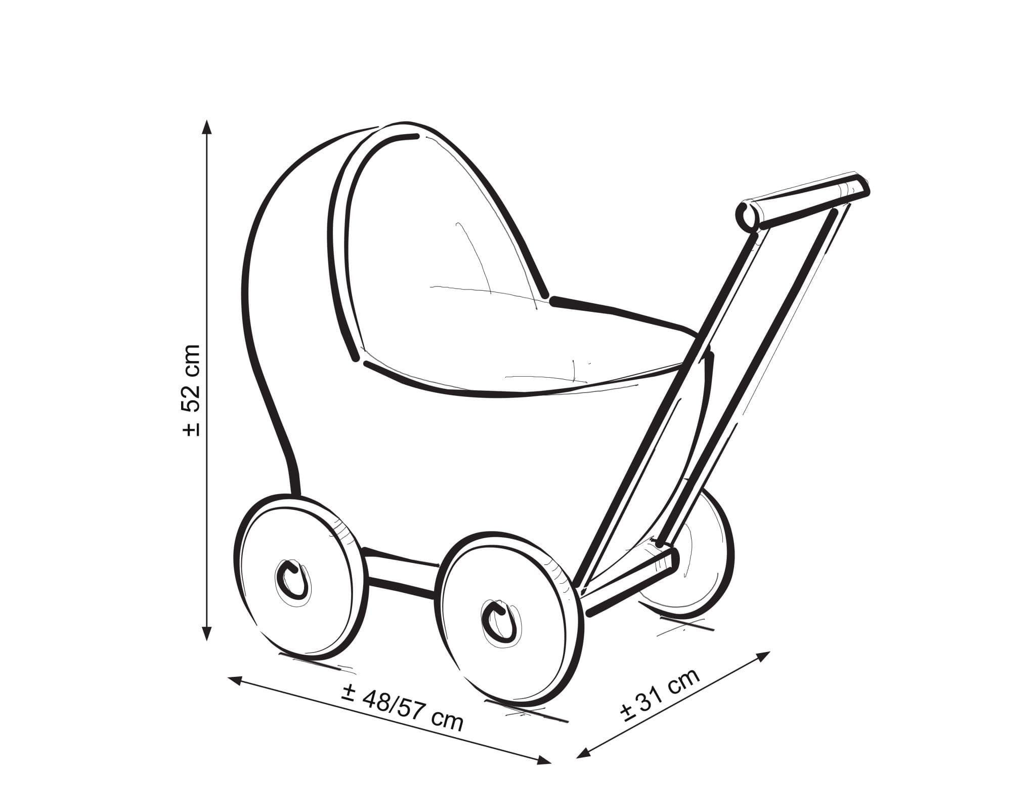 Wicker Doll Pram Aurora, Natural - White Bedding