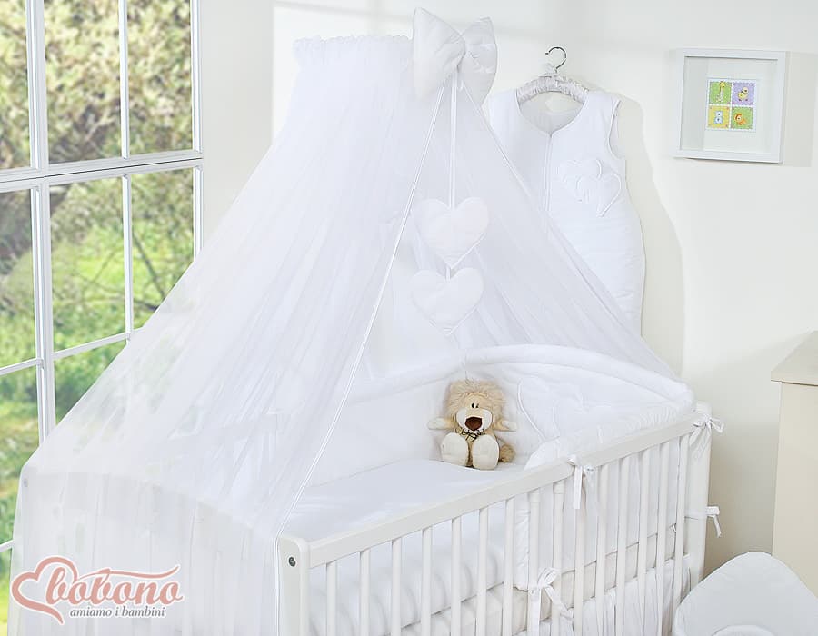 Large Cot Mosquito Net 470x160 cm with Hanging Hearts and Bow