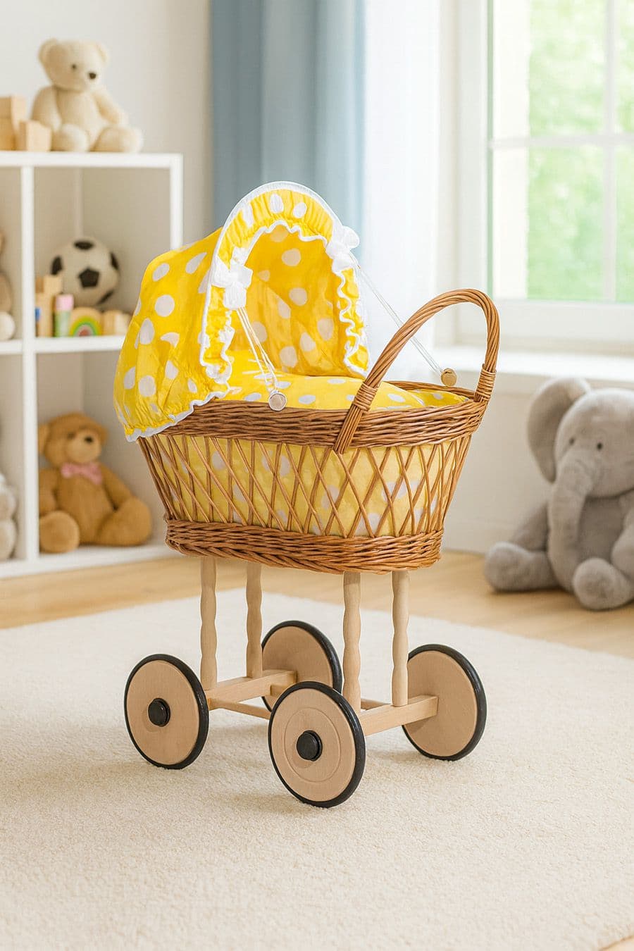 Wicker Doll Pram Veronica, Natural, with Doll Bedding
