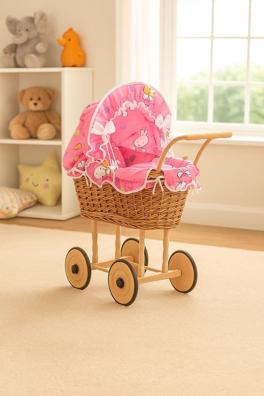 Wicker Doll Pram Natalia, Natural, with Doll Bedding