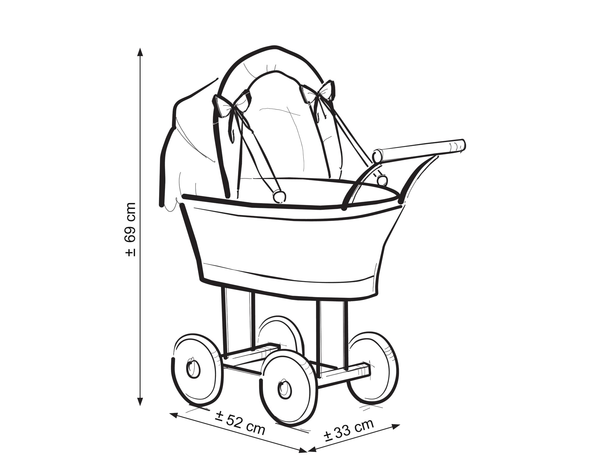 Wicker Doll Pram Natalia, Natural, with Doll Bedding
