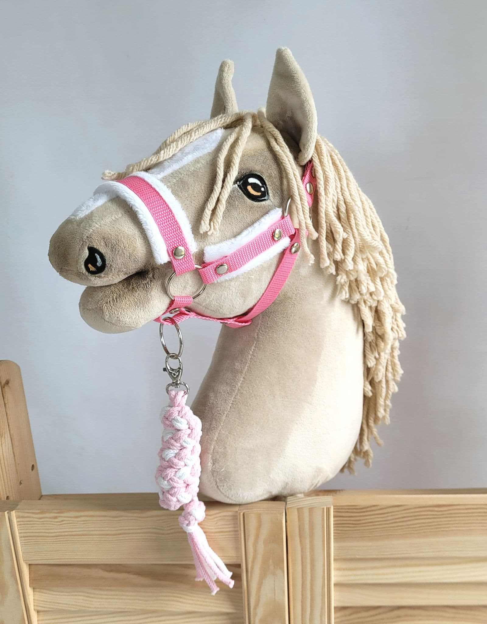 Повод за Hobby Horse плетен от памучен шнур, двуцветен - Бяло / розово